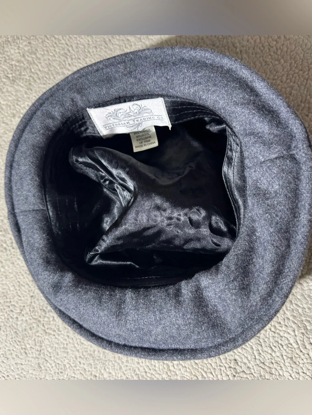 Victorian Trading Co Hat Womens OS Gray Wool Blend‎ Lined Bow Accent Fancy Cap